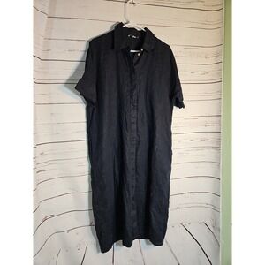 COS Linen Midi Shirt Dress Women's Black Boho Lagenlook EU XS